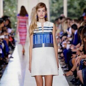 Tory Burch Mikado plaited striped engineered silk Blend dress Sz 4 ($495)